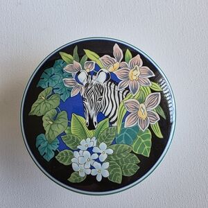 Mikasa Floral Zebra Round Jewelry Box in Black, Blue, Green